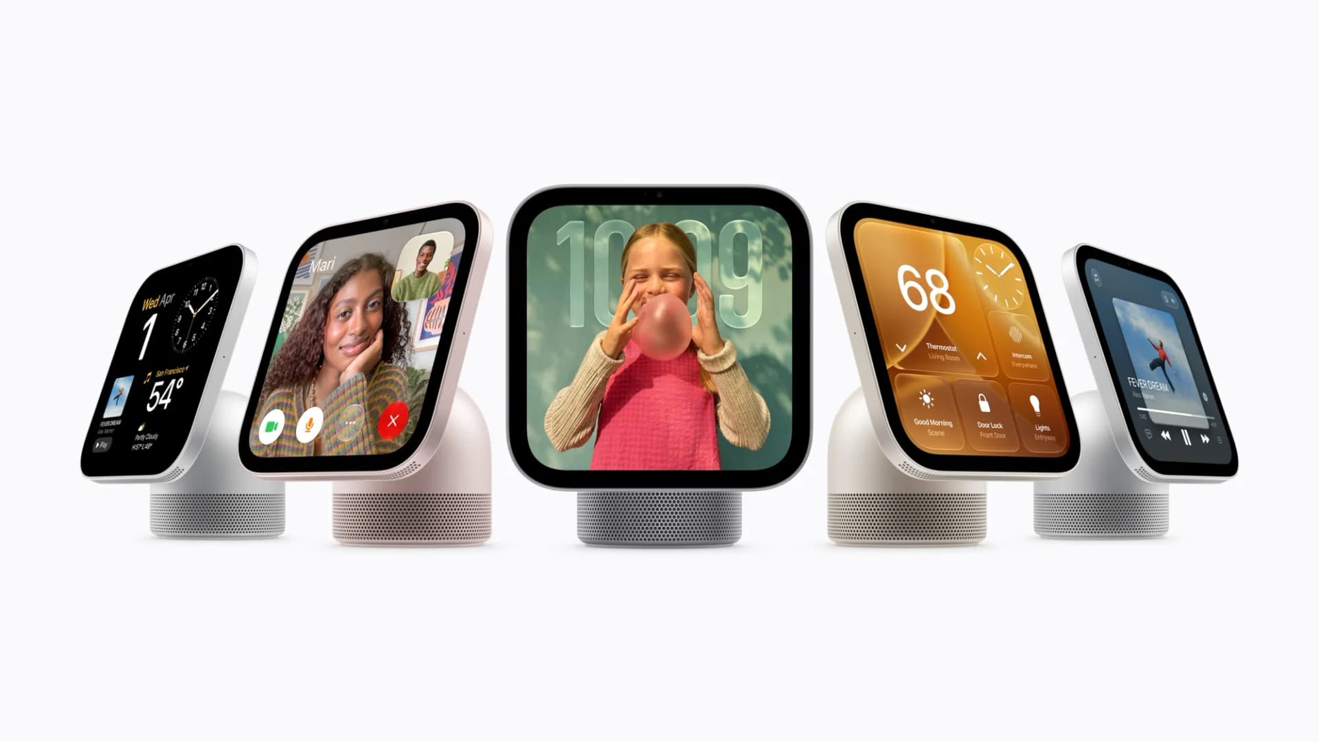 Apple HomeView'ın masaüstü modeli beş farklı ekran görüntüsüyle yan yana